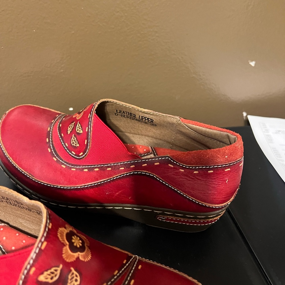 Spring Step Red Leather Flats with Floral Accents